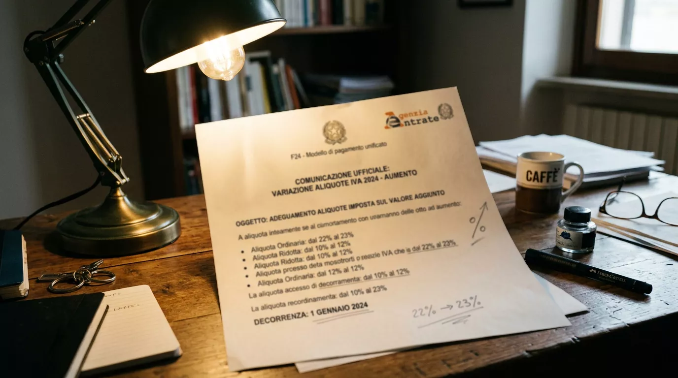Documento fiscale e una penna che richiamano l'aumento dell'aliquota