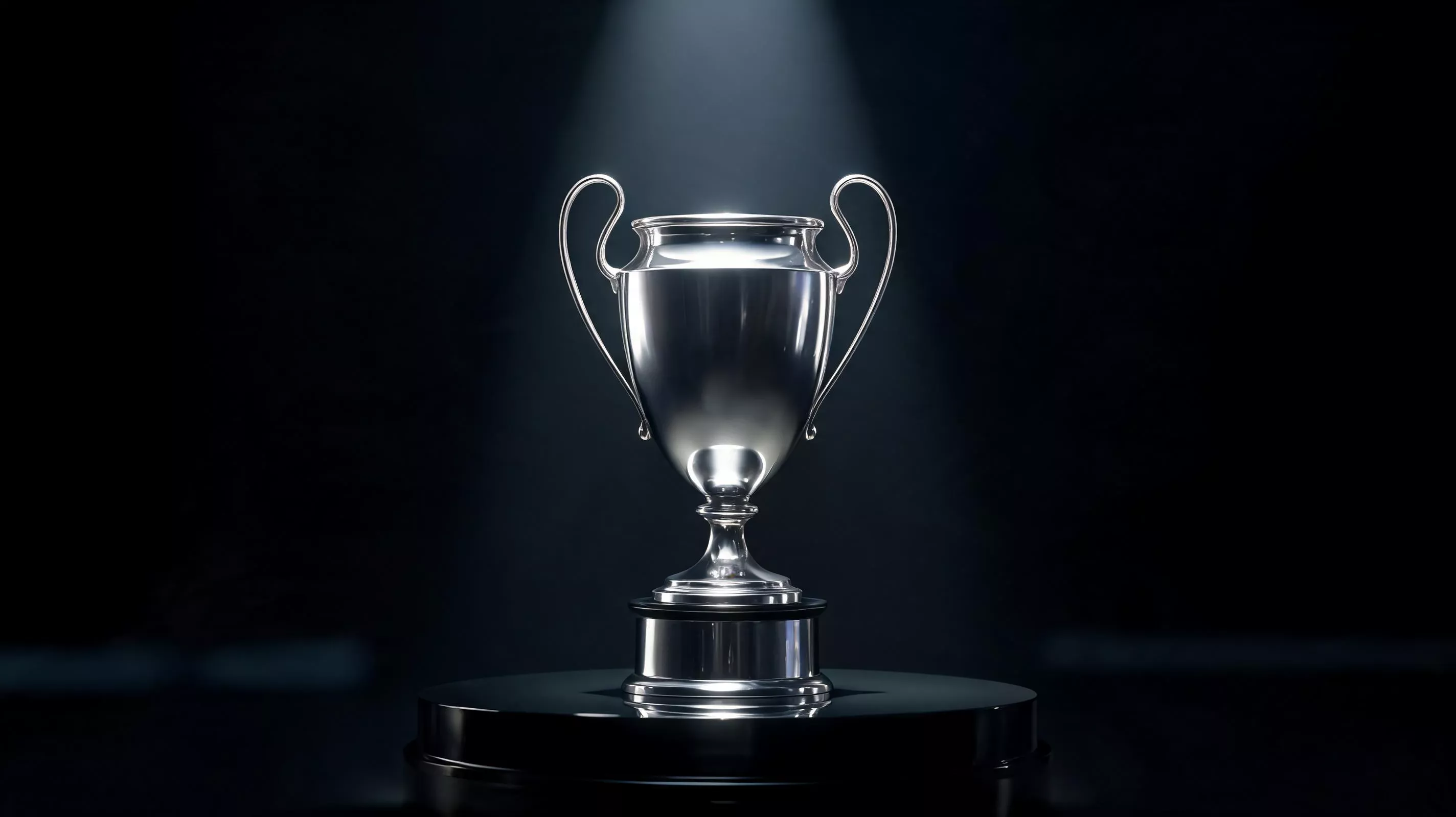 Trofeo generico di una competizione calcistica europea su un piedistallo illuminato