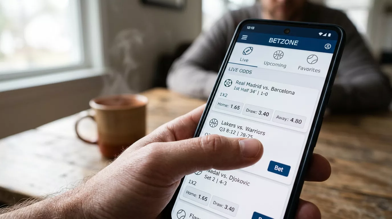 Persona naviga le funzioni principali di un'app di scommesse calcio