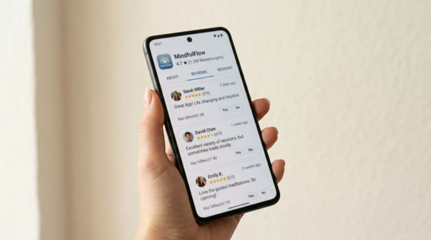 Schermo mostra le recensioni a stelle di un'app sportiva in uno store