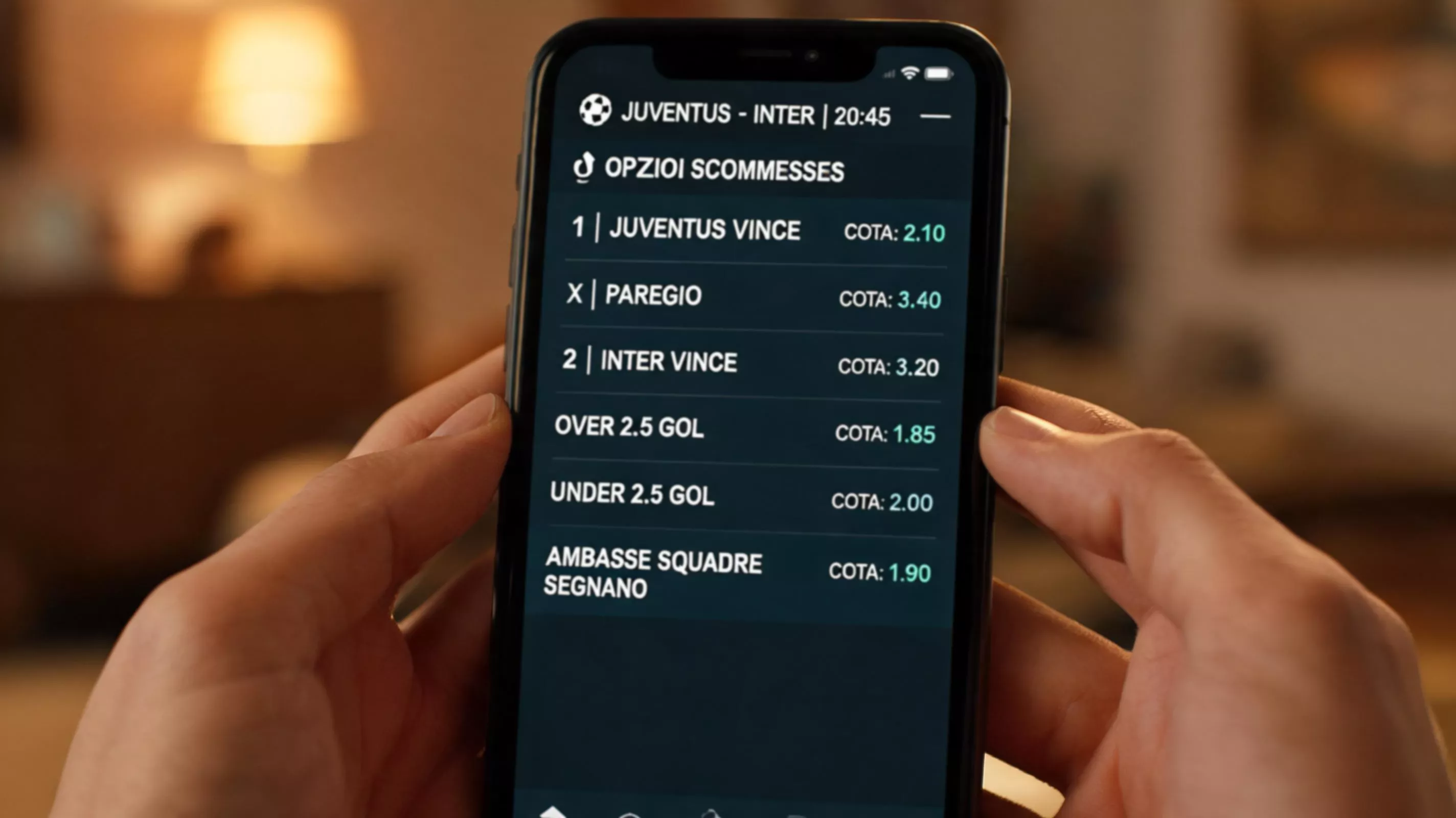 Schermata di selezione di più esiti dello stesso match in un bet builder calcio