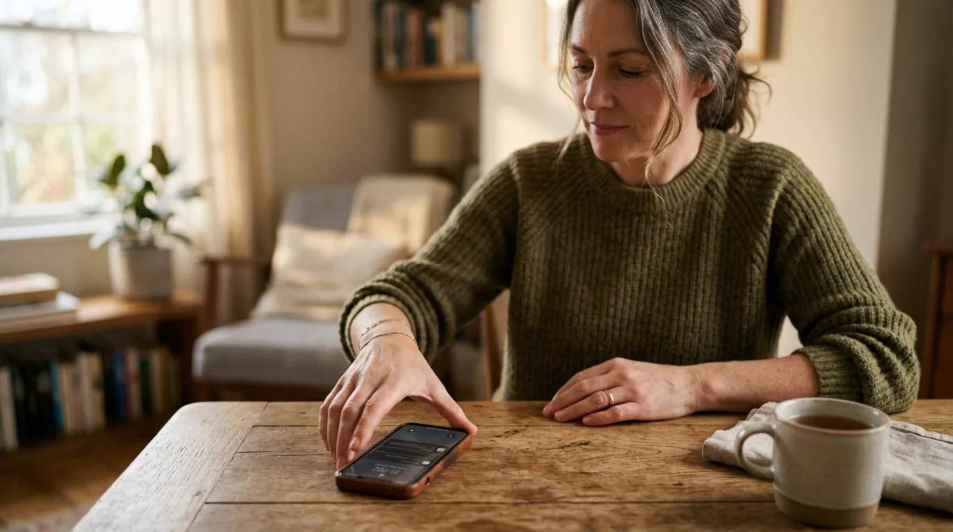 Persona ripone il telefono con calma dopo aver gestito una scommessa