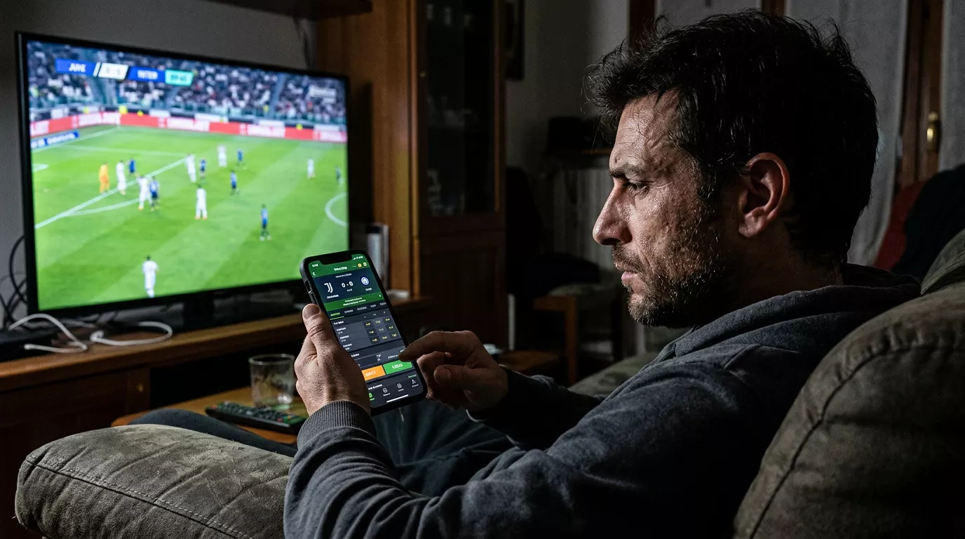 Scommettitore concentrato decide se incassare durante una partita serale