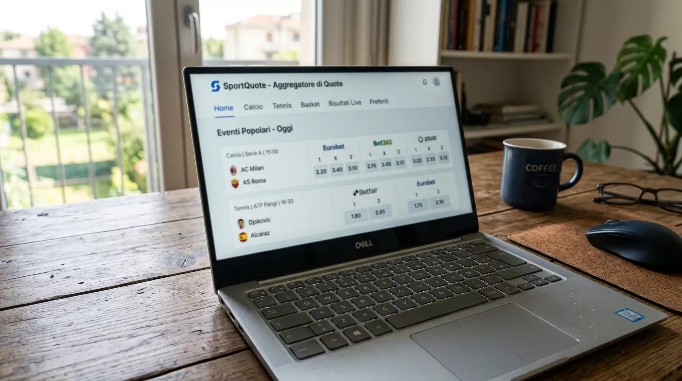 Schermo di un computer con uno strumento aggregatore di quote sportive