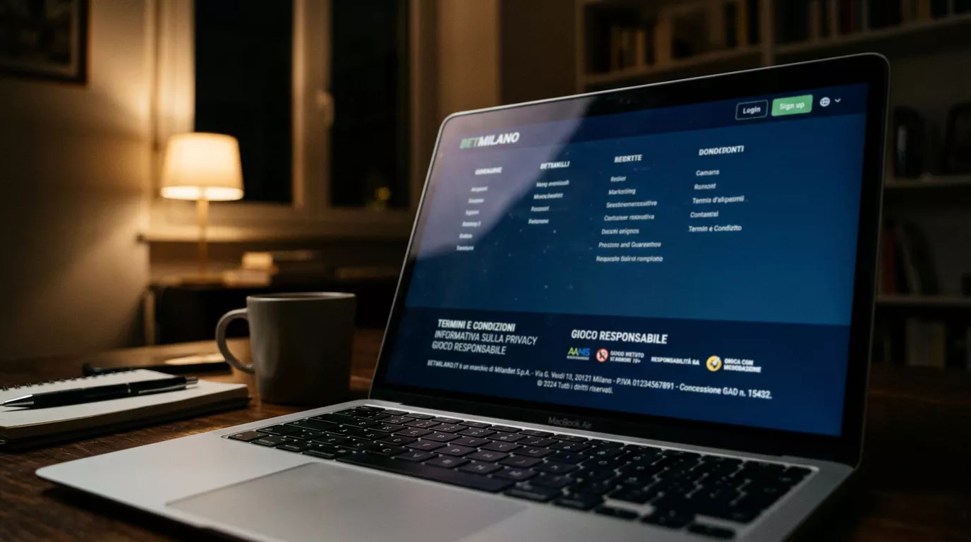 Schermo che mostra la sezione legale di un sito di scommesse in fondo alla pagina