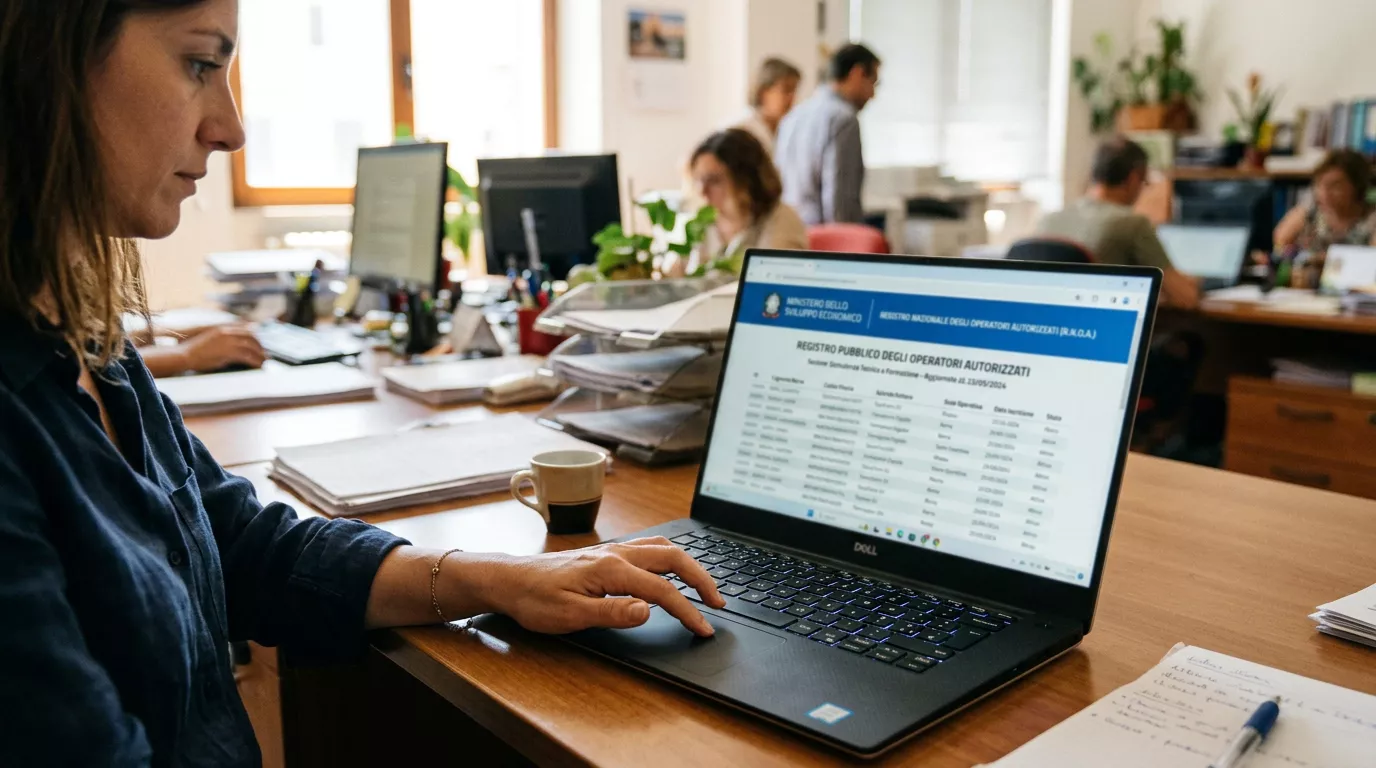 Schermo che mostra un registro pubblico di operatori autorizzati