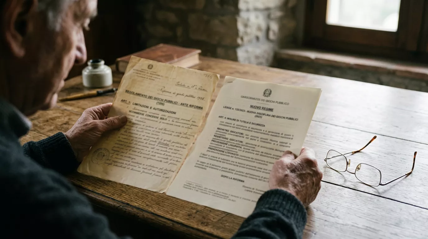 Persona confronta due documenti che rappresentano il vecchio e il nuovo regime