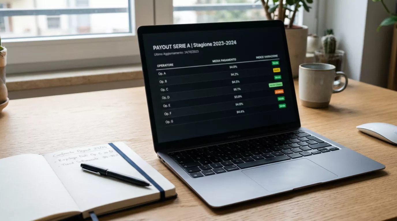Tabella di confronto del payout medio sulla Serie A tra diversi operatori con concessione ADM