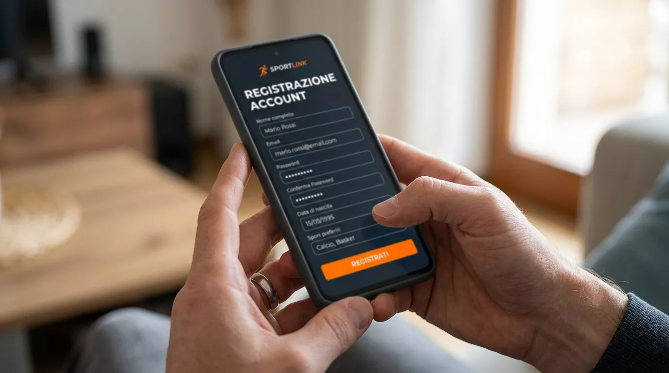 Schermo di registrazione di un conto di gioco aperto su uno smartphone