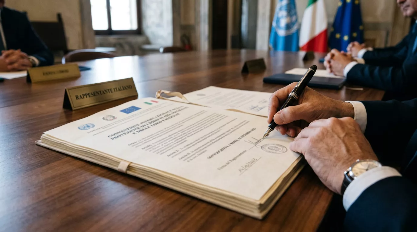 Documento internazionale sull'integrita sportiva su una scrivania istituzionale