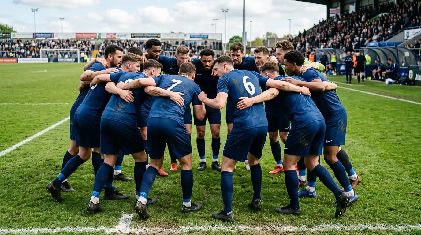 Squadra di calcio in maglia generica unita prima del fischio d'inizio