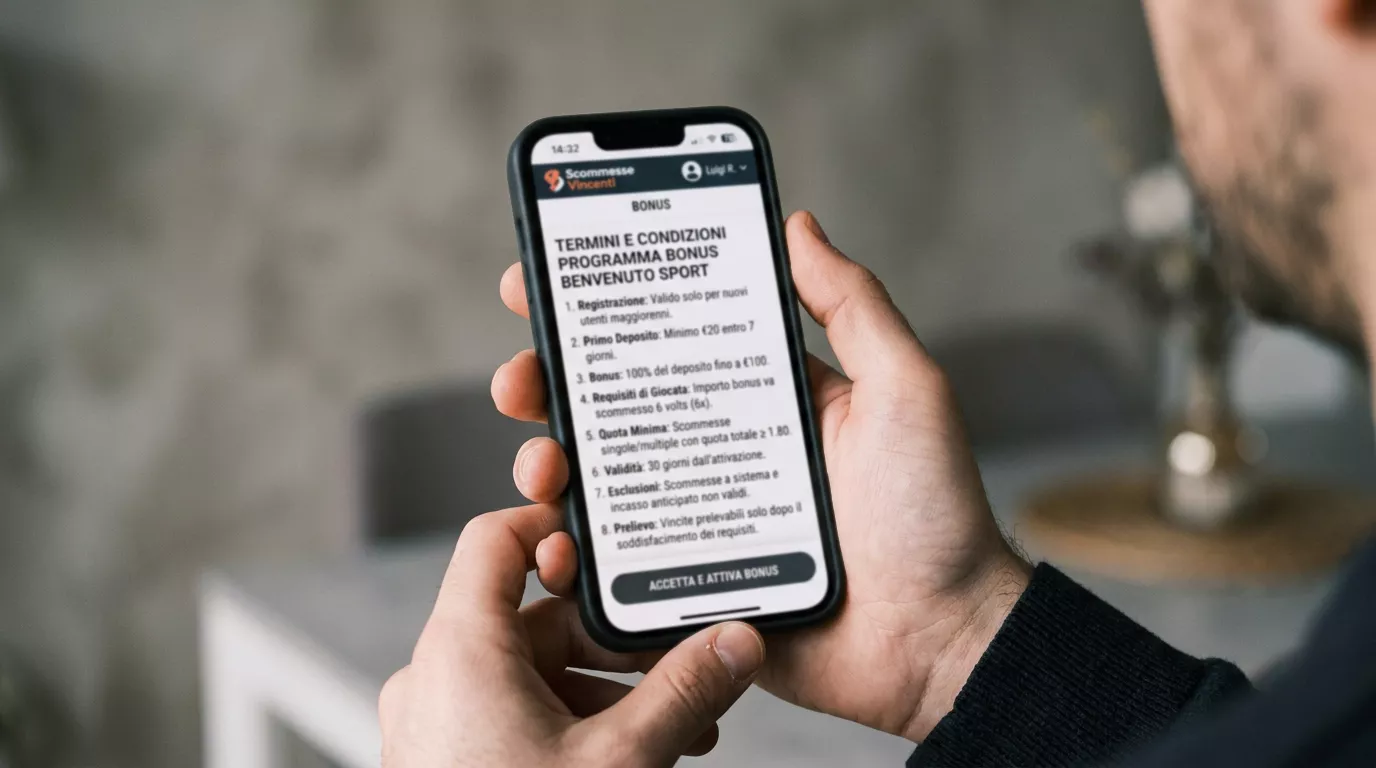 Schermo di un'app mostra i termini del bonus legati a una giocata multipla