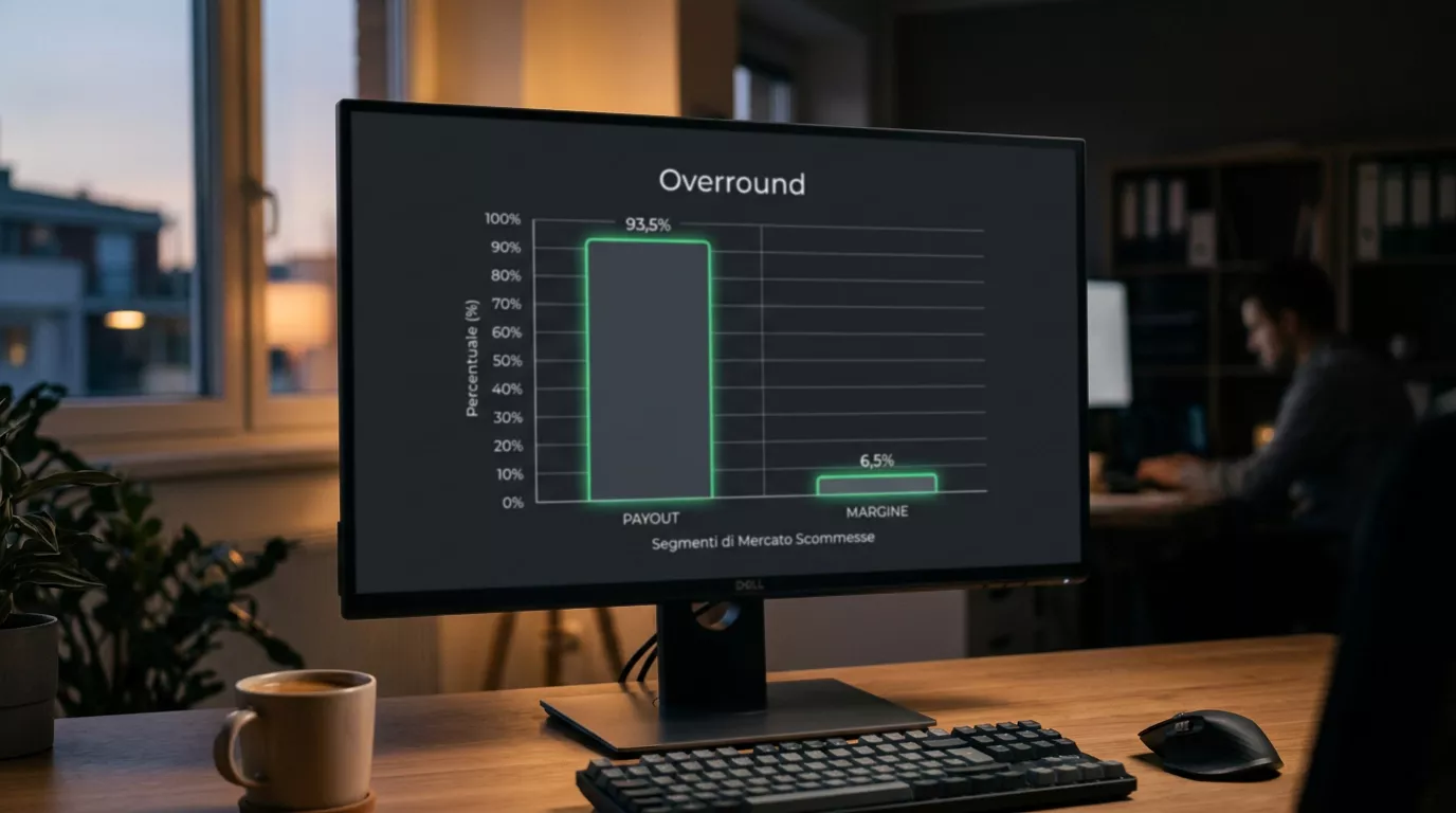 Grafico semplice che illustra l'overround come margine trattenuto dal bookmaker sul mercato