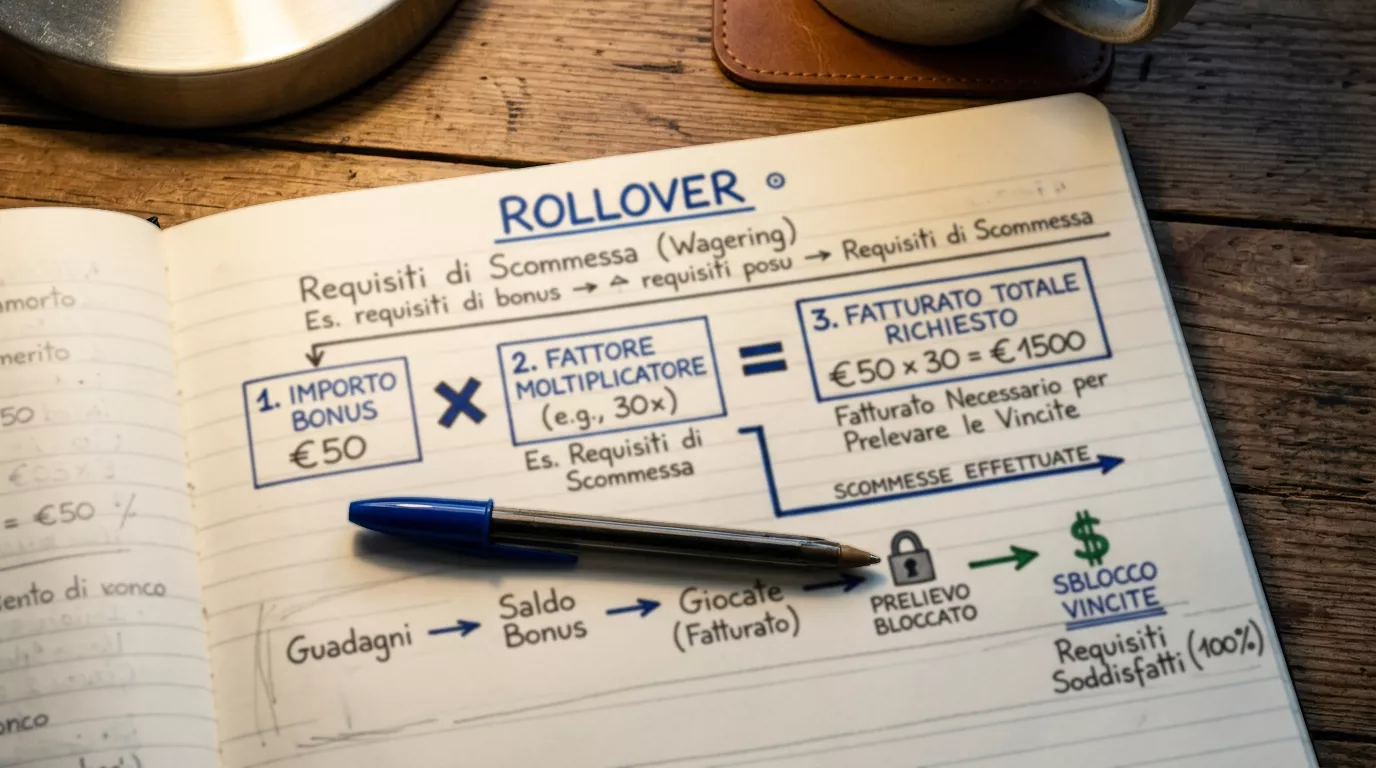 Schema che spiega il calcolo del rollover di un bonus moltiplicando l'importo per il coefficiente