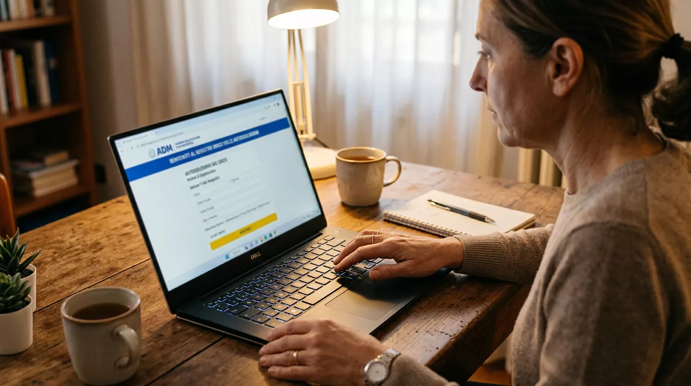 Schermo che mostra l'iscrizione al registro unico degli autoesclusi