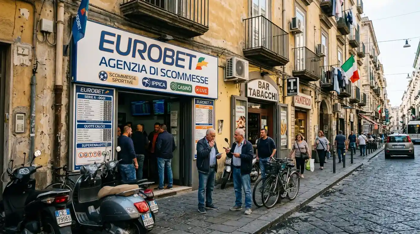Agenzia di scommesse fisica in una strada italiana vista dall'esterno