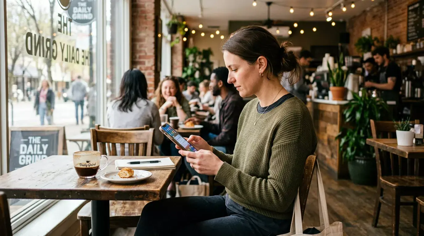 Adulto in abiti da lavoro consulta lo smartphone durante una pausa