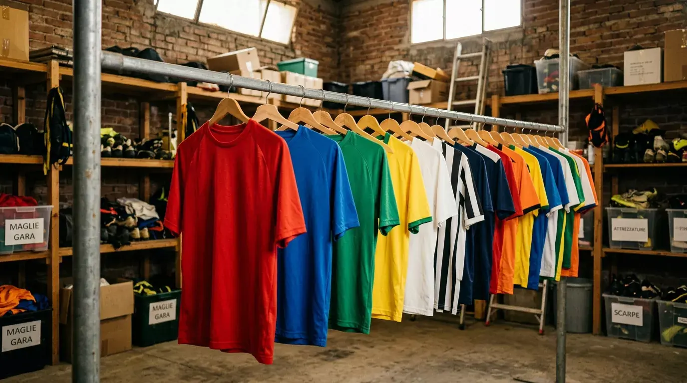 Vecchia foto di archivio stilizzata di una maglia da calcio con spazio sponsor