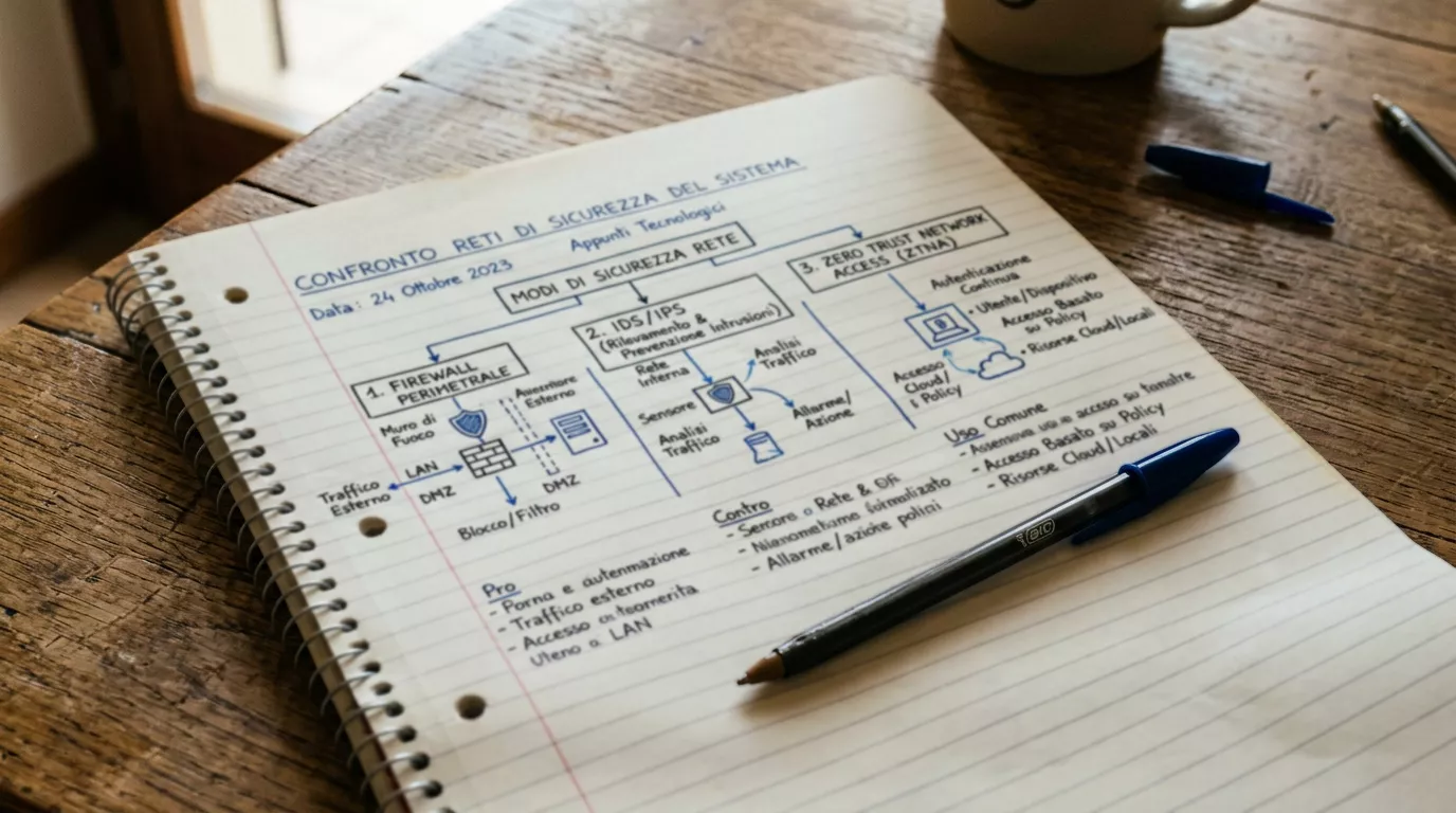 Schema disegnato a mano che mostra la rete di sicurezza di un sistema rispetto alla multipla