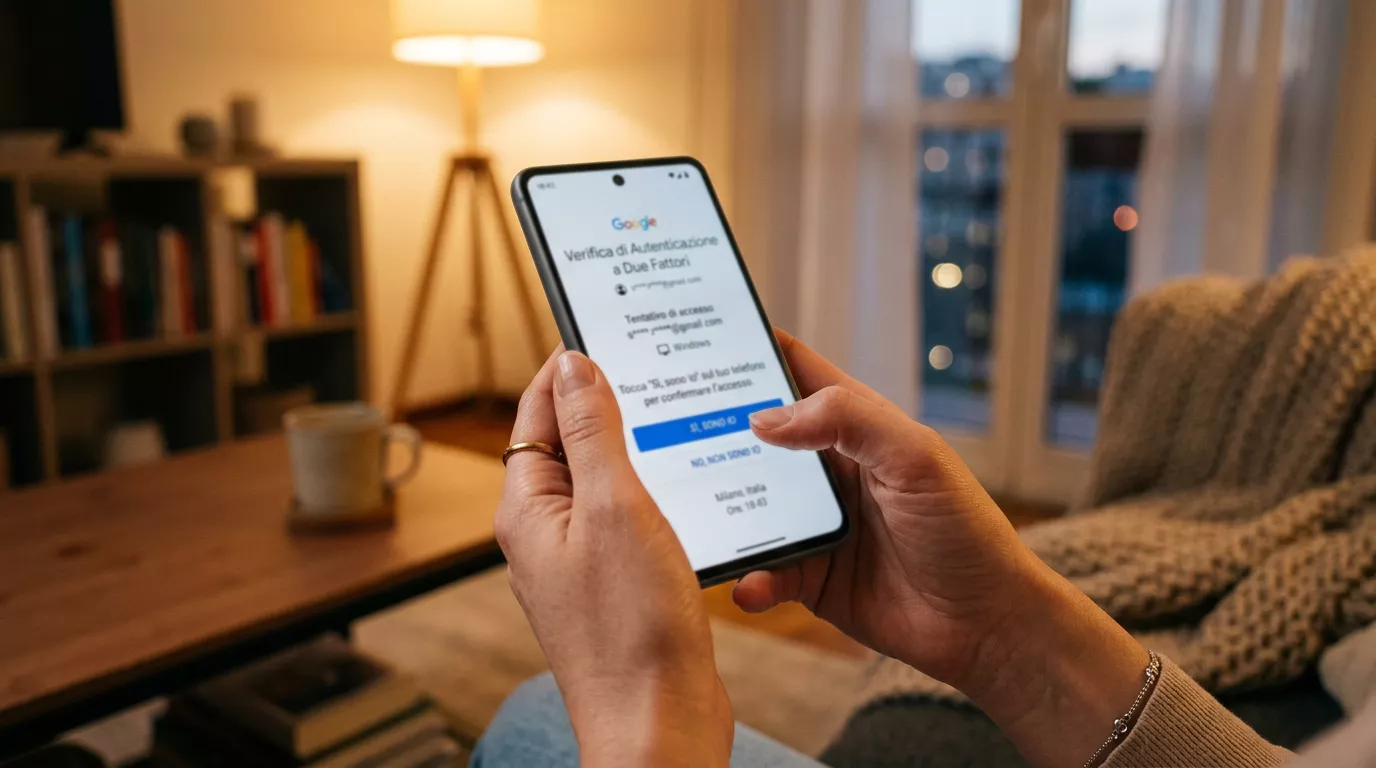 Mani proteggono uno smartphone durante l'autenticazione a due fattori