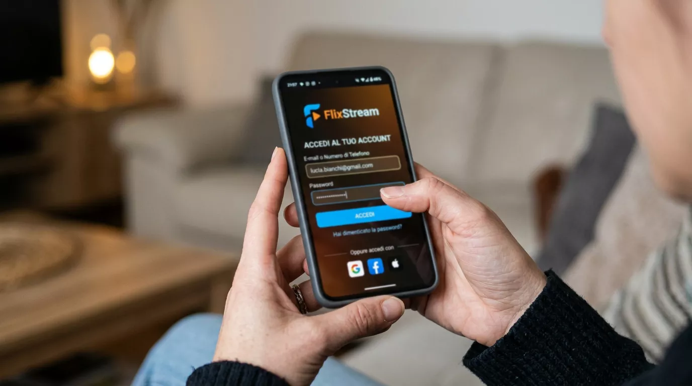 Mani tengono uno smartphone mentre si accede a un servizio di streaming sportivo