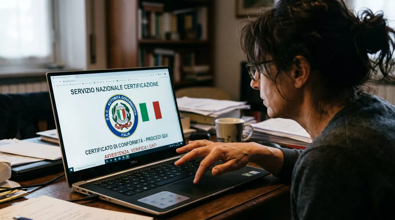 Schermo mostra un logo di autorita potenzialmente falsificato su un sito