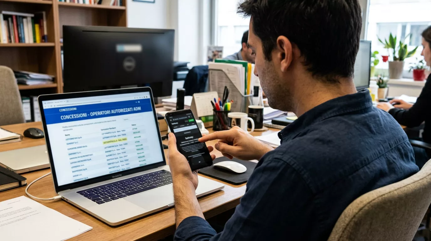 Confronto del numero di concessione di un bookmaker con l'elenco pubblico degli operatori ADM